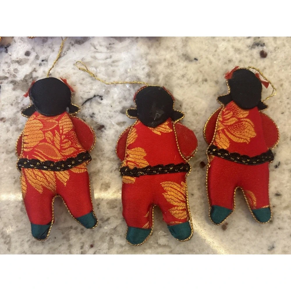 6 Silk Embellished Christmas‎ Ornaments Asian Children Chinese Lunar New Year